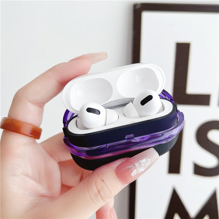 For Apple AirPods Pro Charging Case Cover Bluetooth Headset Shockproof TPU Cover with Wrist Strap - Purple+Transparent