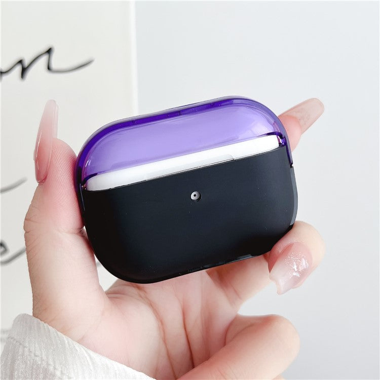 For Apple AirPods Pro Charging Case Cover Bluetooth Headset Shockproof TPU Cover with Wrist Strap - Black+Purple