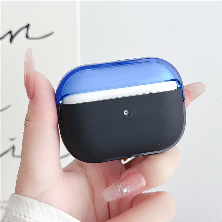 For Apple AirPods Pro Charging Case Cover Bluetooth Headset Shockproof TPU Cover with Wrist Strap - Black+Blue