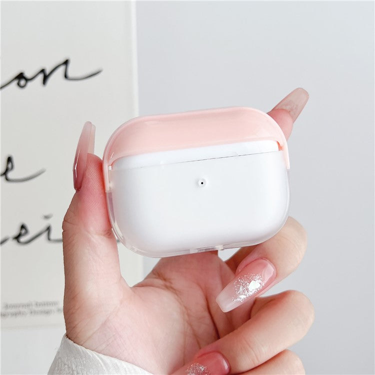 For Apple AirPods Pro Charging Case Cover Bluetooth Headset Shockproof TPU Cover with Wrist Strap - Pink+Transparent