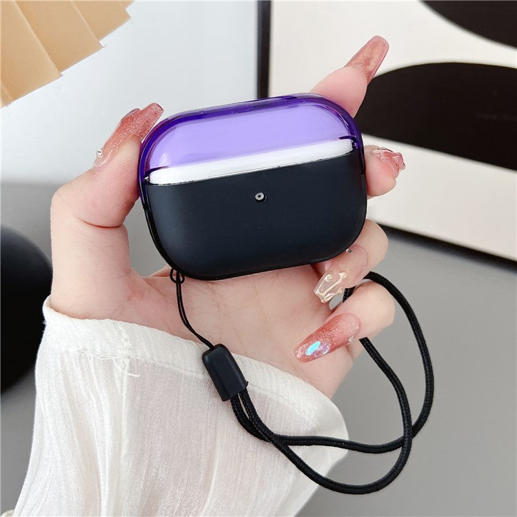 For AirPods Pro 2 TPU + PC Earphone Case Shockproof Protective Cover with Anti-lost Strap - Purple+Black