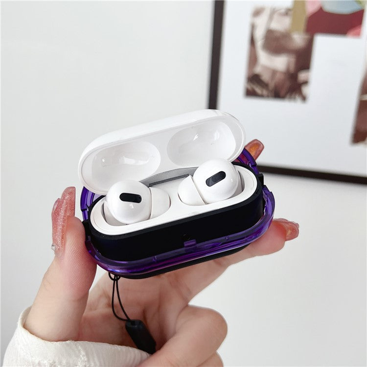 For AirPods Pro 2 TPU + PC Earphone Case Shockproof Protective Cover with Anti-lost Strap - Purple+Black