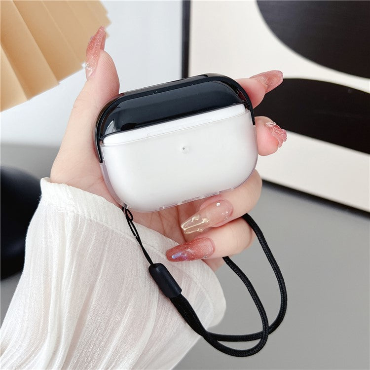 For AirPods Pro 2 TPU + PC Earphone Case Shockproof Protective Cover with Anti-lost Strap - Black+Transparent