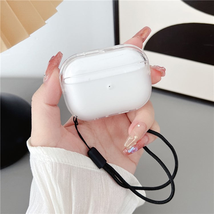 For AirPods Pro 2 TPU + PC Earphone Case Shockproof Protective Cover with Anti-lost Strap - All Transparent