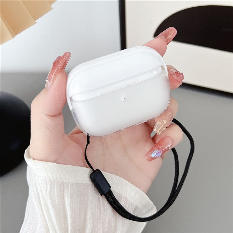 For AirPods Pro 2 TPU + PC Earphone Case Shockproof Protective Cover with Anti-lost Strap - White+Transparent