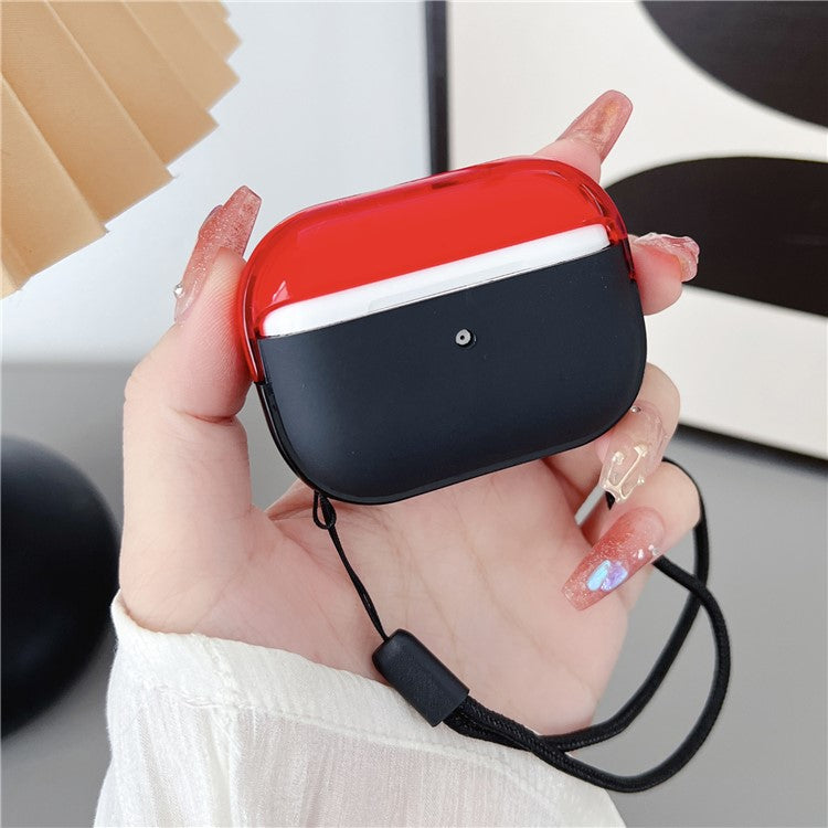 For AirPods Pro 2 TPU + PC Earphone Case Shockproof Protective Cover with Anti-lost Strap - Red+Black