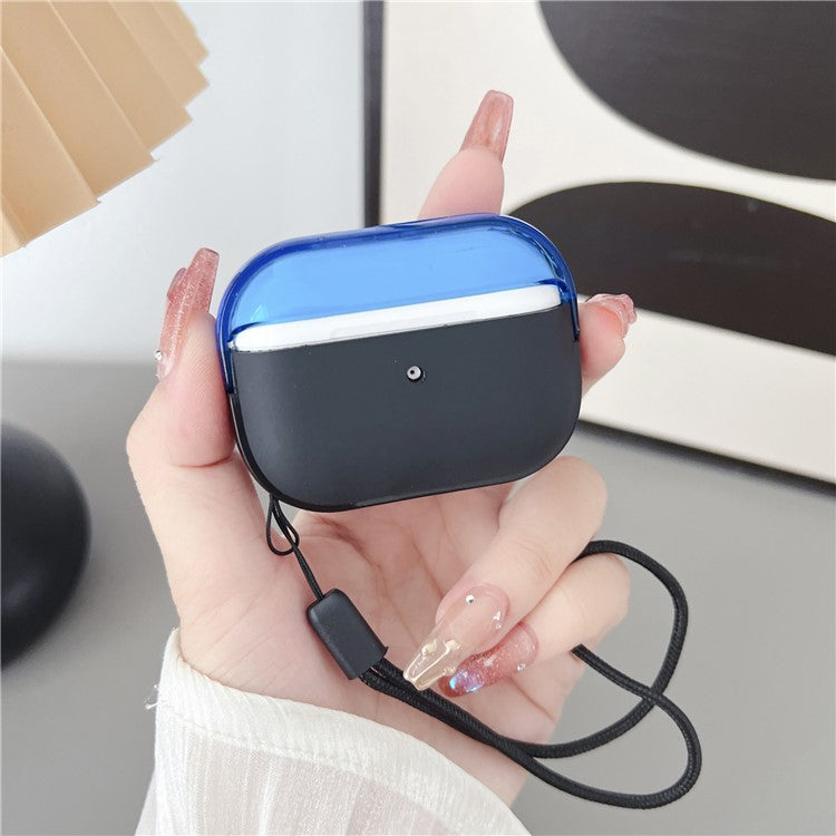 For AirPods Pro 2 TPU + PC Earphone Case Shockproof Protective Cover with Anti-lost Strap - Blue+Black