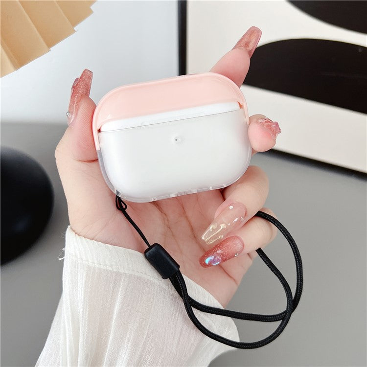 For AirPods Pro 2 TPU + PC Earphone Case Shockproof Protective Cover with Anti-lost Strap - Pink+Transparent