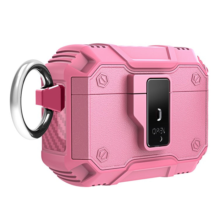 For AirPods Pro 2 Charging Case Cover Button Lock Bluetooth Earbuds Protector with Metal Buckle - Pink