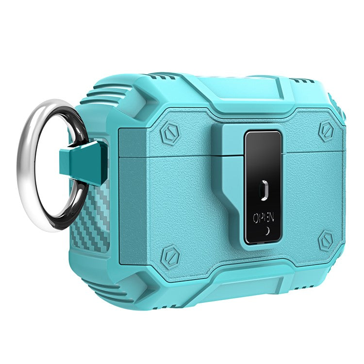 For AirPods Pro 2 Charging Case Cover Button Lock Bluetooth Earbuds Protector with Metal Buckle - Mint Green