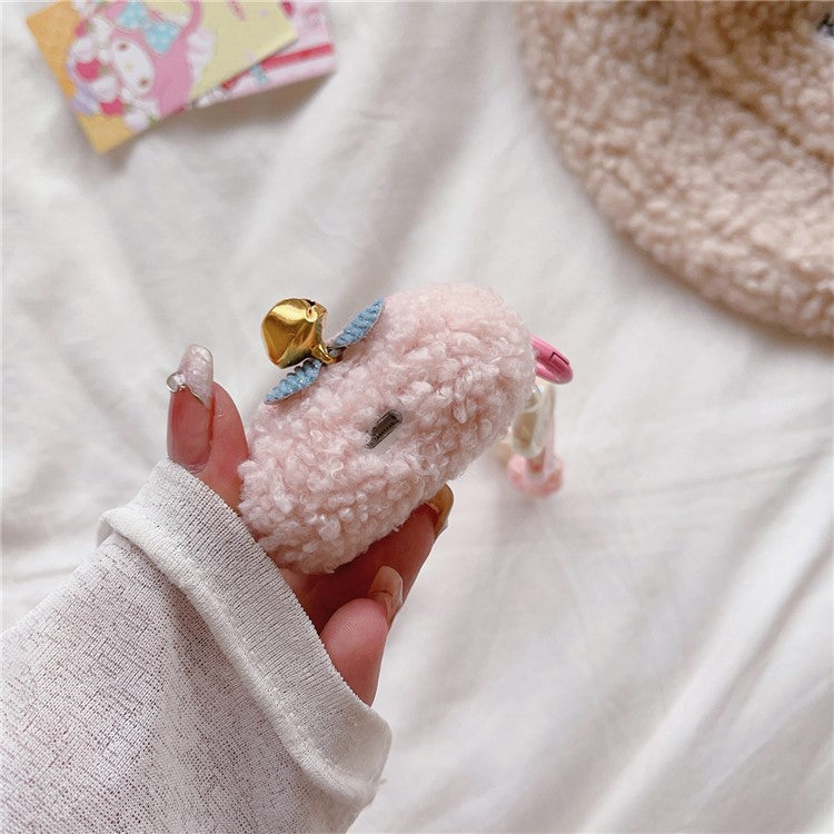 For Apple AirPods Pro Bell Decor Cute Bear Protective Case Fluff TPU Earphone Cover with Wrist Chain