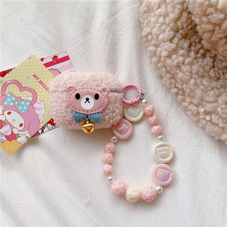 For Apple AirPods Pro Bell Decor Cute Bear Protective Case Fluff TPU Earphone Cover with Wrist Chain