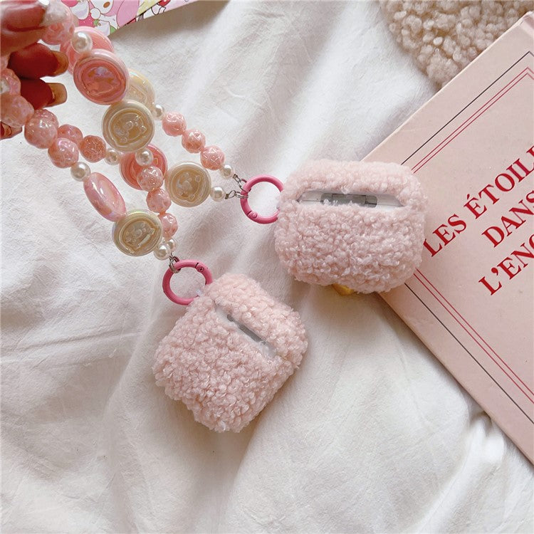 For Apple AirPods Pro Bell Decor Cute Bear Protective Case Fluff TPU Earphone Cover with Wrist Chain