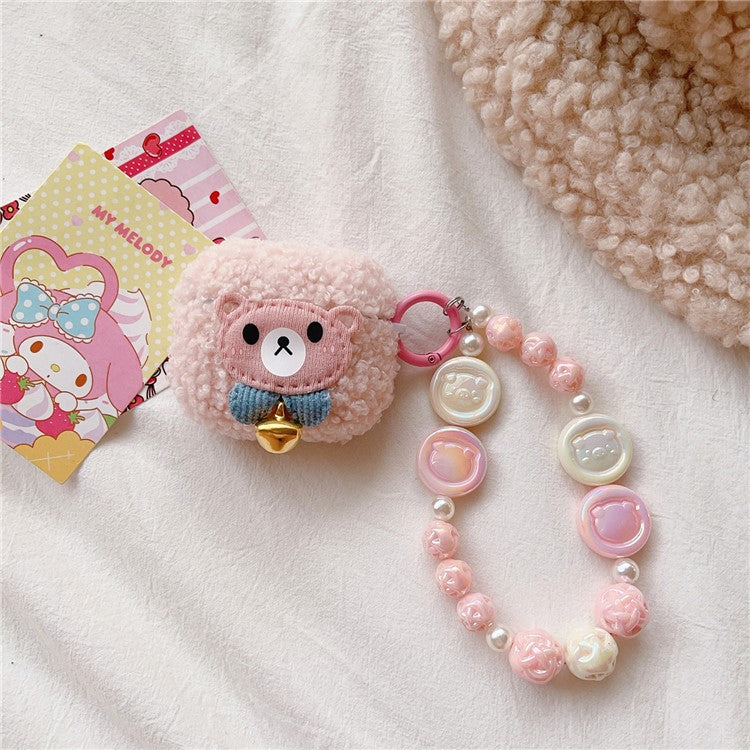 For Apple AirPods 3 Bell Decor Cartoon Bear Earphone Case Fluff TPU Protective Cover with Chain Pendant