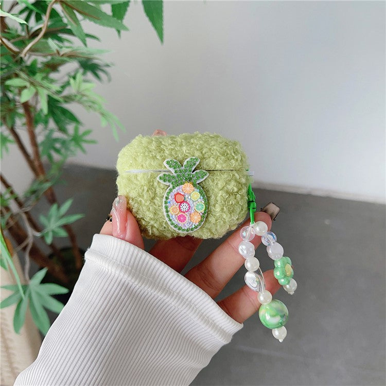 For Apple AirPods 3 Anti-drop Cover Cute Pineapple Fluff TPU Bluetooth Earphone Case with Pendant