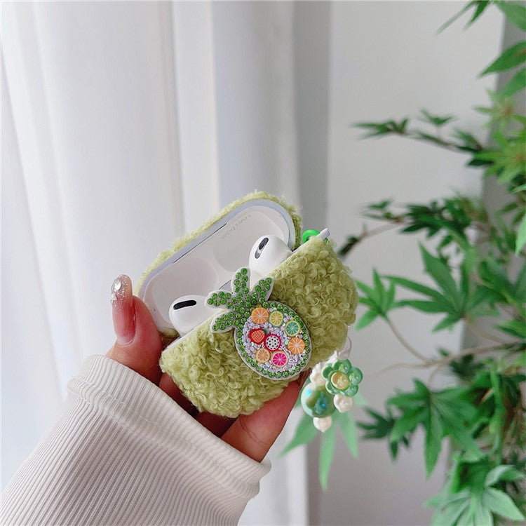 For Apple AirPods Pro TPU Cover Cute Pineapple Soft Fluff Earphone Anti-drop Case with Pendant