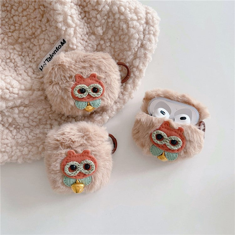 For Apple AirPods 3 Anti-drop Cover Cute Owl Soft Plush Bluetooth Earphone Case with Buckle