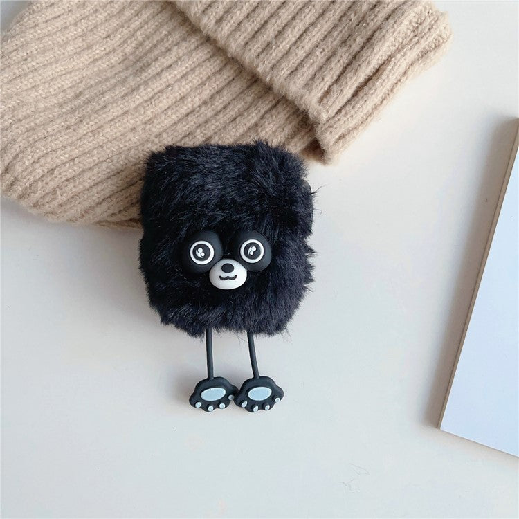 Plush Case for AirPods with Charging Case (2016) / (2019) / AirPods with Wireless Charging Case (2019) Cartoon Raccoon Earphone Cover - Black