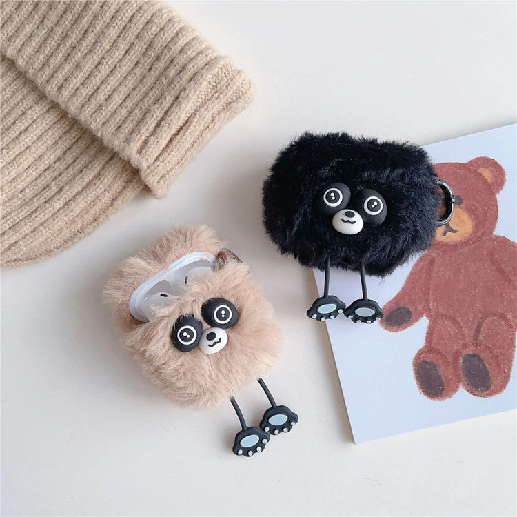 Plush Case for AirPods with Charging Case (2016) / (2019) / AirPods with Wireless Charging Case (2019) Cartoon Raccoon Earphone Cover - Black