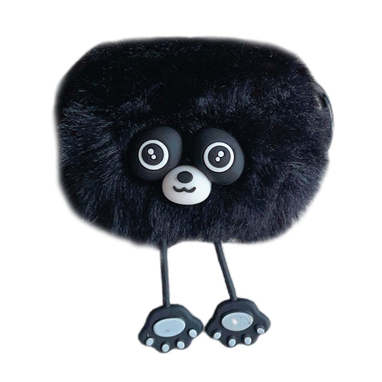 For Apple AirPods Pro Earphone Plush Case Cartoon Raccoon Earbud Cover with Ring Buckle - Black