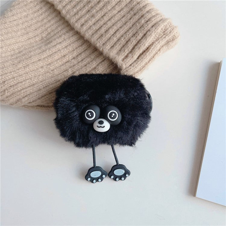 For Apple AirPods Pro Earphone Plush Case Cartoon Raccoon Earbud Cover with Ring Buckle - Black