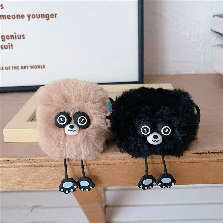 For Apple AirPods Pro Earphone Plush Case Cartoon Raccoon Earbud Cover with Ring Buckle - Black