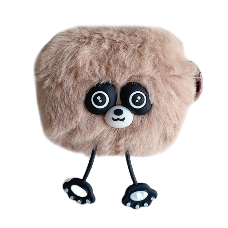 For Apple AirPods Pro Earphone Plush Case Cartoon Raccoon Earbud Cover with Ring Buckle - Khaki