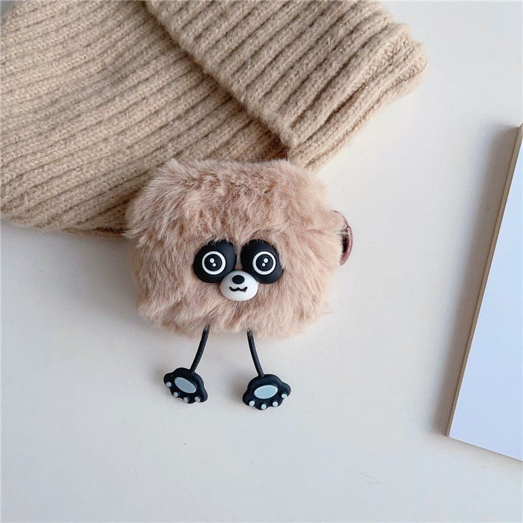 For Apple AirPods Pro Earphone Plush Case Cartoon Raccoon Earbud Cover with Ring Buckle - Khaki