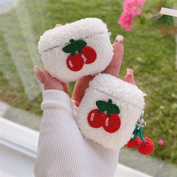 Cherry Plush Earphone Case for Apple AirPods Pro Earbud Protective Cover with Pendant