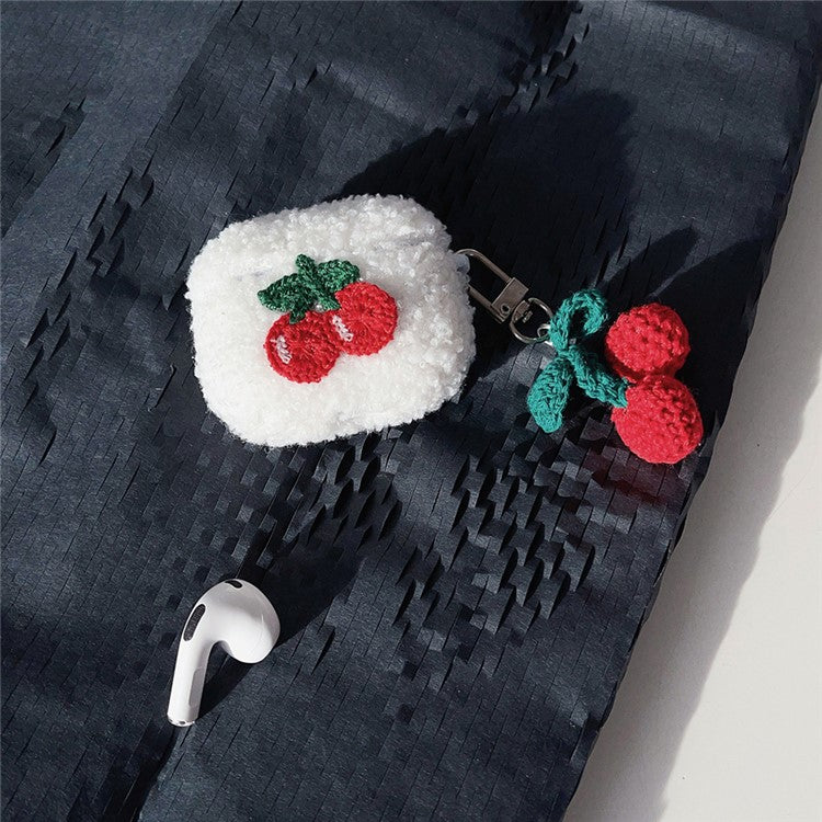 For Apple AirPods 3 Cherry Plush Case Anti-drop Fluff Earbud Cover with Pendant