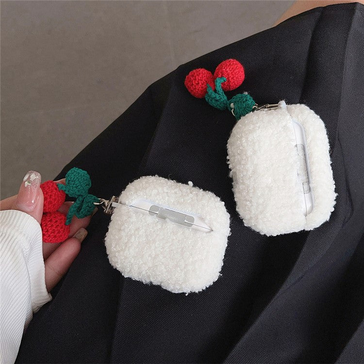 For Apple AirPods 3 Cherry Plush Case Anti-drop Fluff Earbud Cover with Pendant