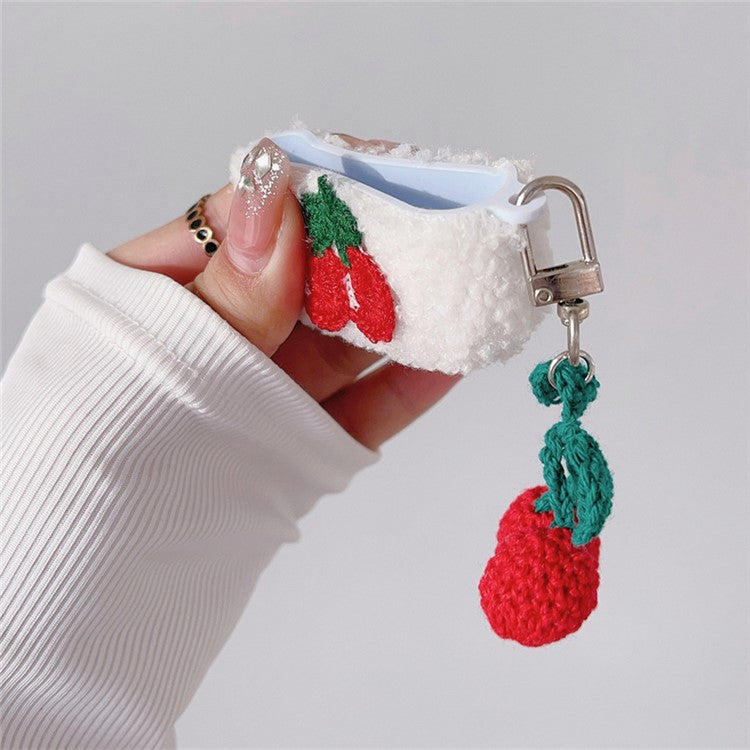 For Apple AirPods Pro 2 Cherry Earphone Case Bluetooth Earbud Plush Fluff Cover with Pendant