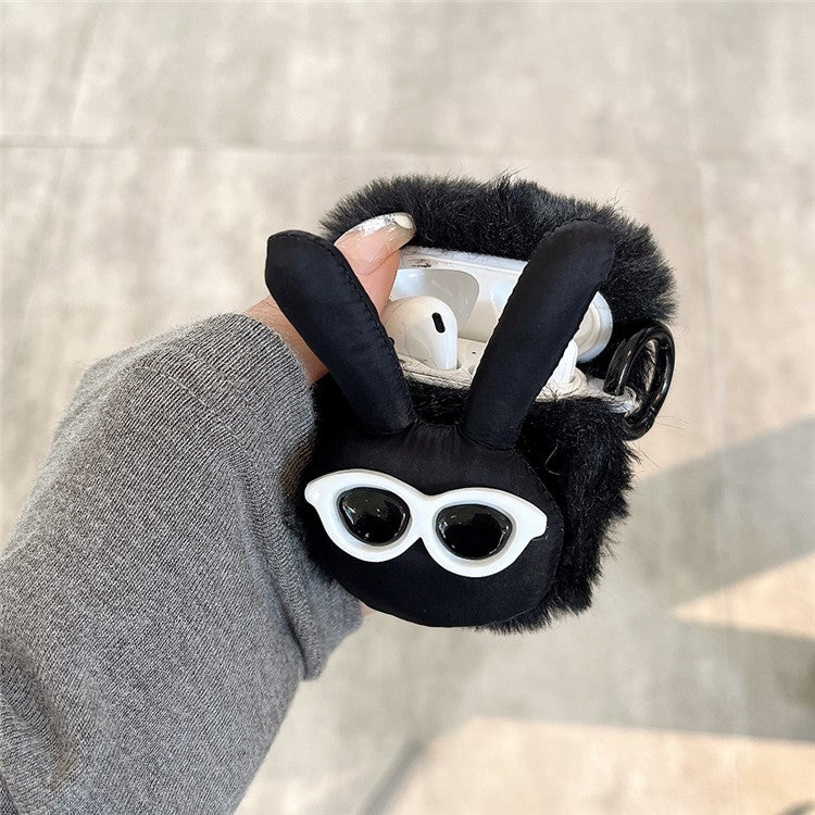 Plush Case for AirPods with Charging Case (2016) / (2019) / AirPods with Wireless Charging Case (2019) Fluffy Rabbit Earphone Cover - Black