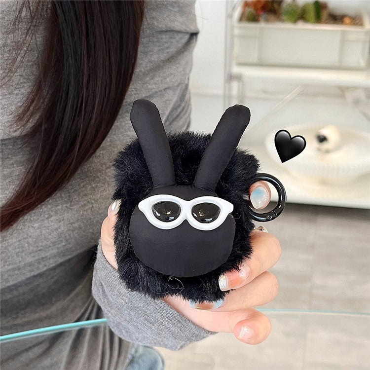 Plush Case for AirPods with Charging Case (2016) / (2019) / AirPods with Wireless Charging Case (2019) Fluffy Rabbit Earphone Cover - Black