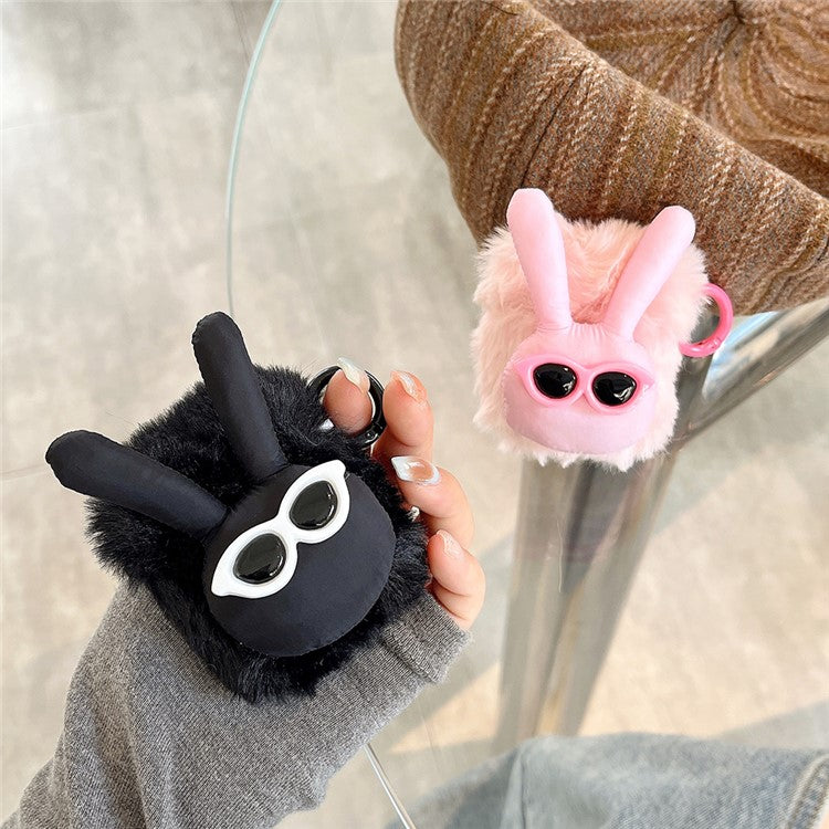 Plush Case for AirPods with Charging Case (2016) / (2019) / AirPods with Wireless Charging Case (2019) Fluffy Rabbit Earphone Cover - Black