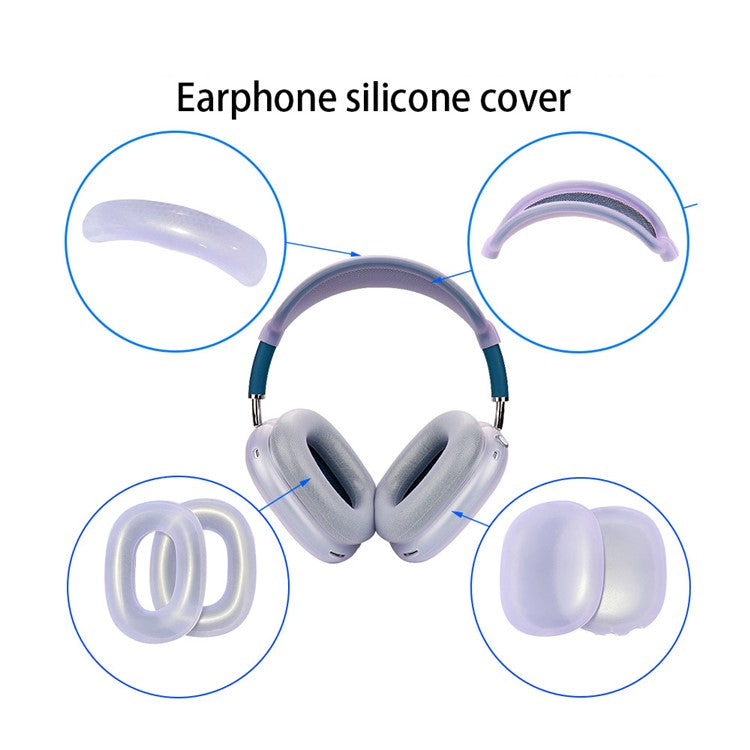 For AirPods Max 2024 (USB-C) / Max Headphone Silicone Earmuff Shell Earpad Cover Headband Cover Crossbeam Cover Set - Transparent Black