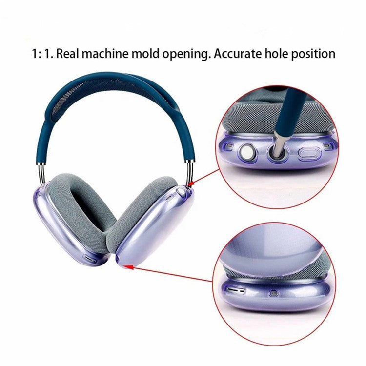 1 Pair For AirPods Max 2024 (USB-C) / Max Ear Pad TPU Case Sleeve Clear Design Headphone Earpad Cover - Transparent Purple