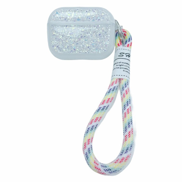 For Apple AirPods Pro Earphone Case Glitter TPU Earbud Holder  with Hand Strap - Silver