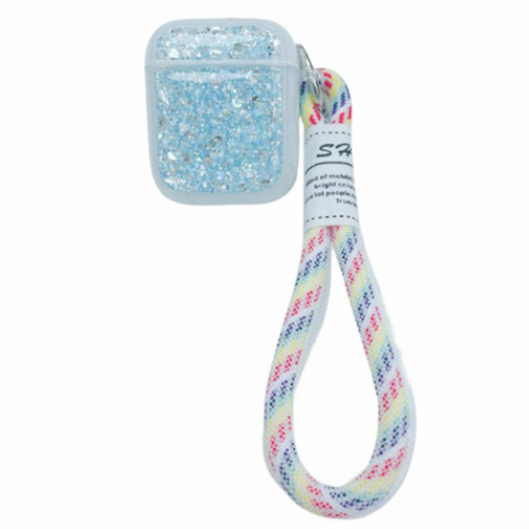 For Apple AirPods with Charging Case (2016) / (2019) / AirPods with Wireless Charging Case (2019) Case Glitter TPU Earphone Cover with Strap - Blue