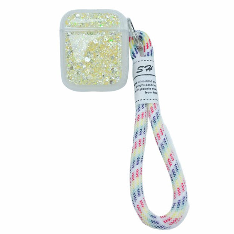 For Apple AirPods with Charging Case (2016) / (2019) / AirPods with Wireless Charging Case (2019) Case Glitter TPU Earphone Cover with Strap - Yellow