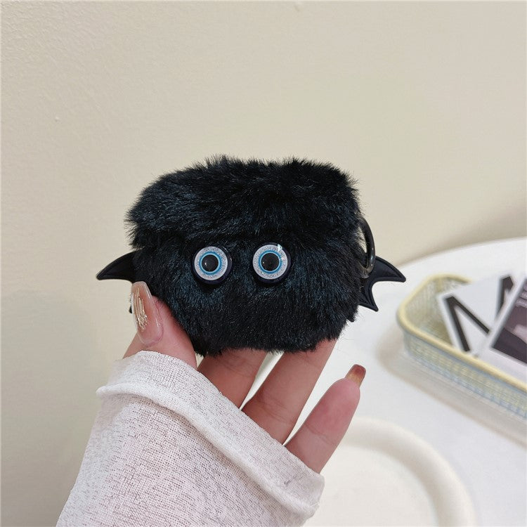 For Apple AirPods Pro Protective Case Warm Plush Little Demon Earphone Cover with Anti-Lost Buckle - with Bat Wings