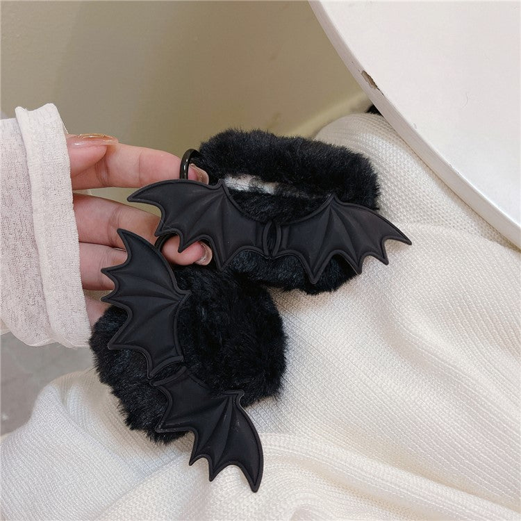 For Apple AirPods Pro Protective Case Warm Plush Little Demon Earphone Cover with Anti-Lost Buckle - with Bat Wings