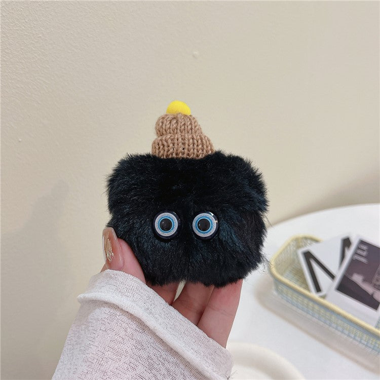 For Apple AirPods Pro Protective Case Warm Plush Little Demon Earphone Cover with Anti-Lost Buckle - with Hat