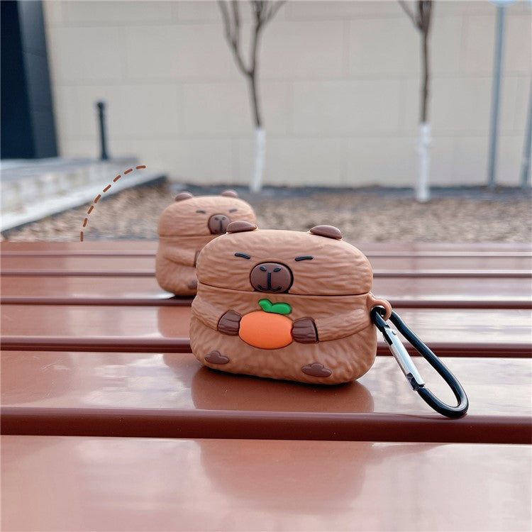 For Apple AirPods Pro / Pro 2 Earphone Case Cartoon Capybara TPU Earbud Cover with Hanging Buckle