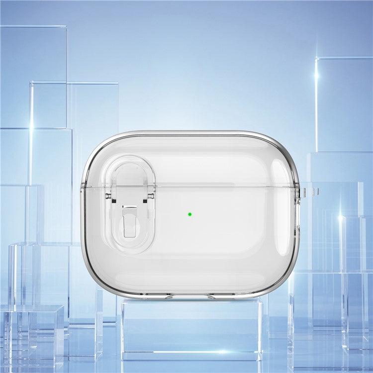 For AirPods Pro 2 Clear Earphone Case PC + TPU Bluetooth Earbud Cover with Hanging Buckle - Transparent