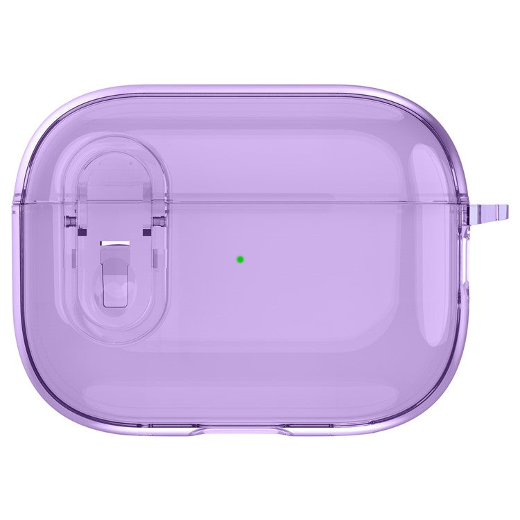 For AirPods Pro 2 Clear Earphone Case PC + TPU Bluetooth Earbud Cover with Hanging Buckle - Purple