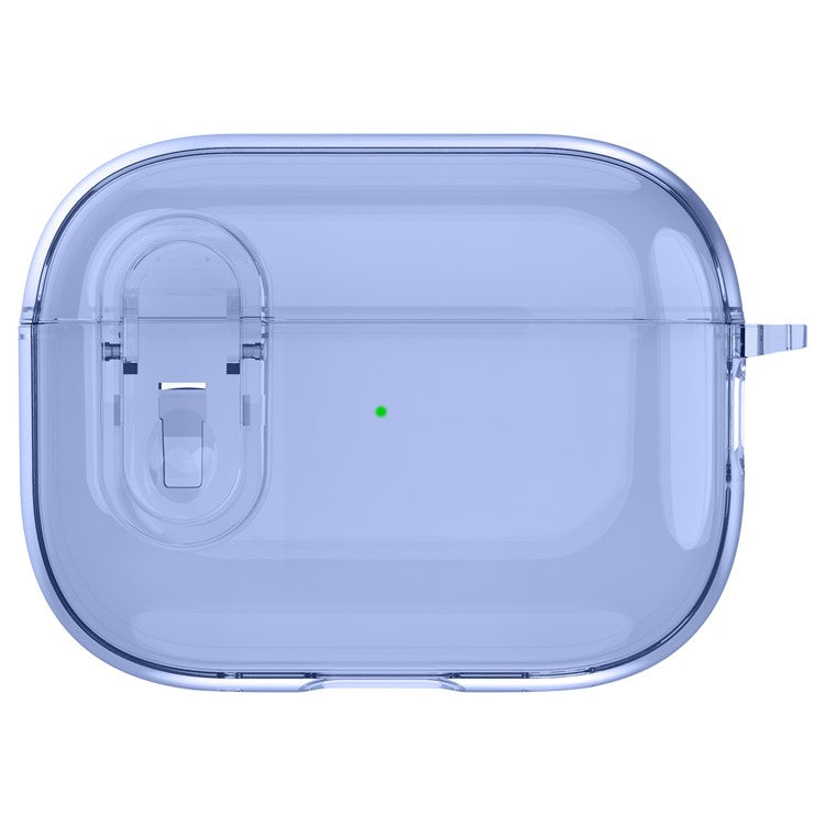 For AirPods Pro 2 Clear Earphone Case PC + TPU Bluetooth Earbud Cover with Hanging Buckle - Blue