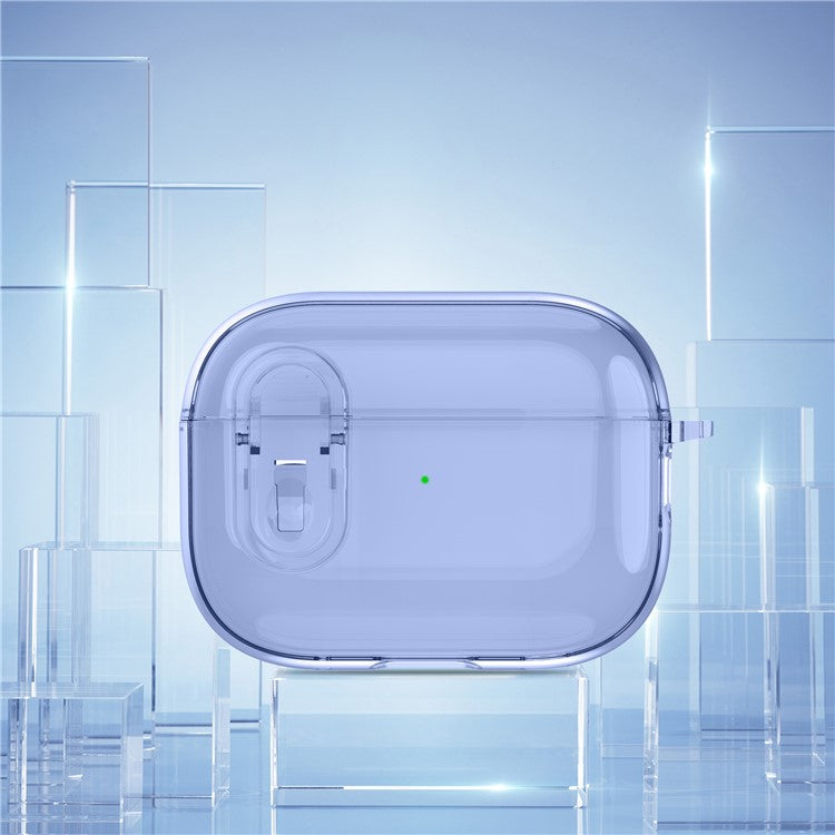 For AirPods Pro 2 Clear Earphone Case PC + TPU Bluetooth Earbud Cover with Hanging Buckle - Blue