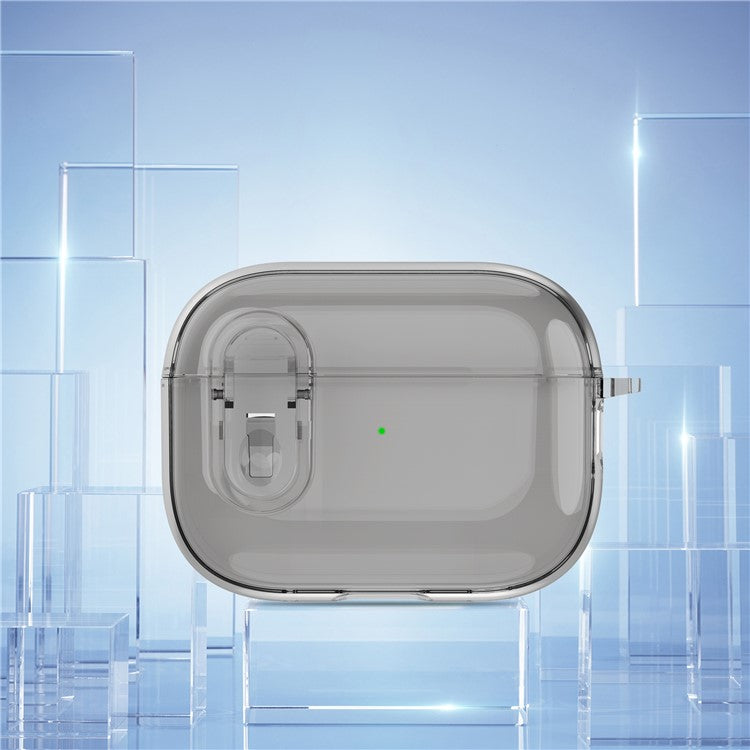 For AirPods Pro 2 Clear Earphone Case PC + TPU Bluetooth Earbud Cover with Hanging Buckle - Grey