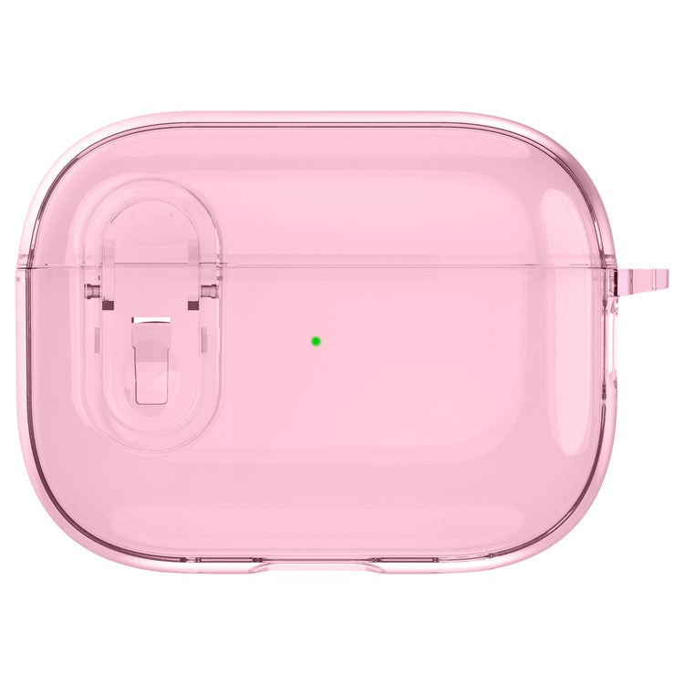 For AirPods Pro 2 Clear Earphone Case PC + TPU Bluetooth Earbud Cover with Hanging Buckle - Pink